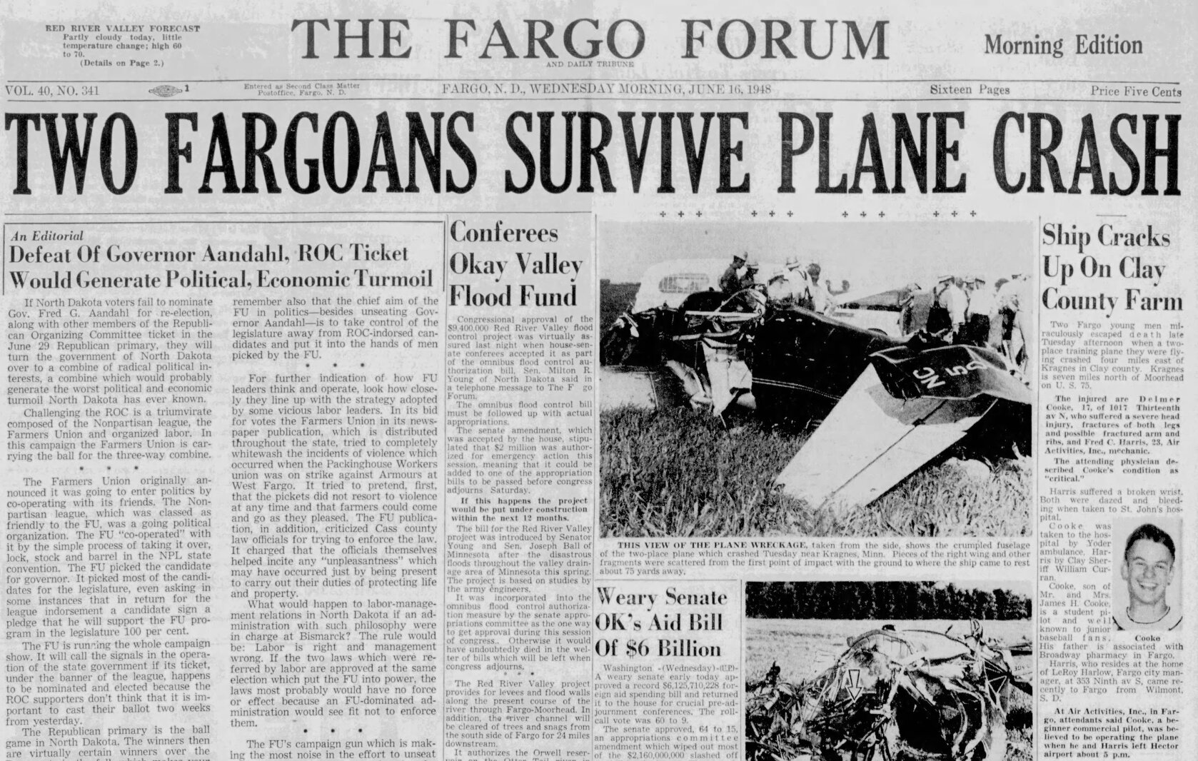 Today in History: 2 seriously injured after plane crash north of Moorhead