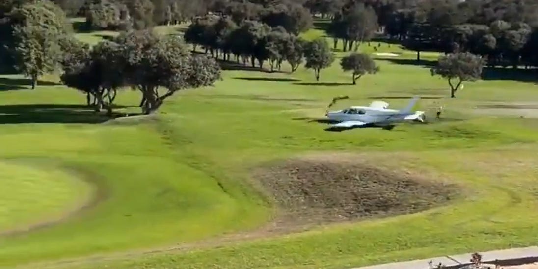 Watch: Small airplane skids across golf course after making emergency landing